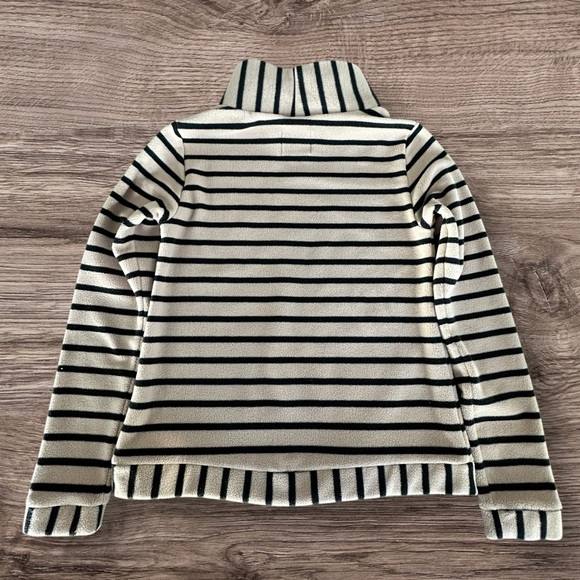 Dudley Stephens Park Slope Turtleneck Mariner Stripe Khaki Black Vello Fleece XS - Picture 3 of 10